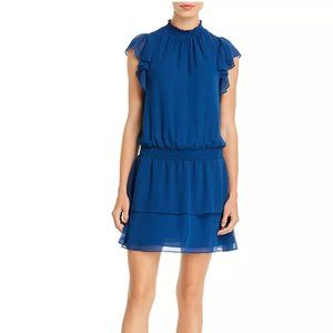 1.State Mock Neck Flutter Mini Dress